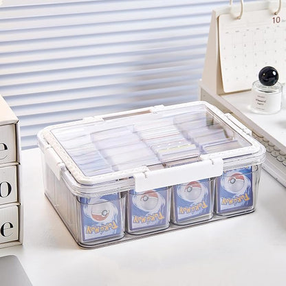 Portable Card storage box with 12 Removable Containers,Storage Box with lid for 2000+ Cards Fits for Standard Cards, TCG, PTG and Sport Cards, with 10 Soft Sleeves(clear,1pack)