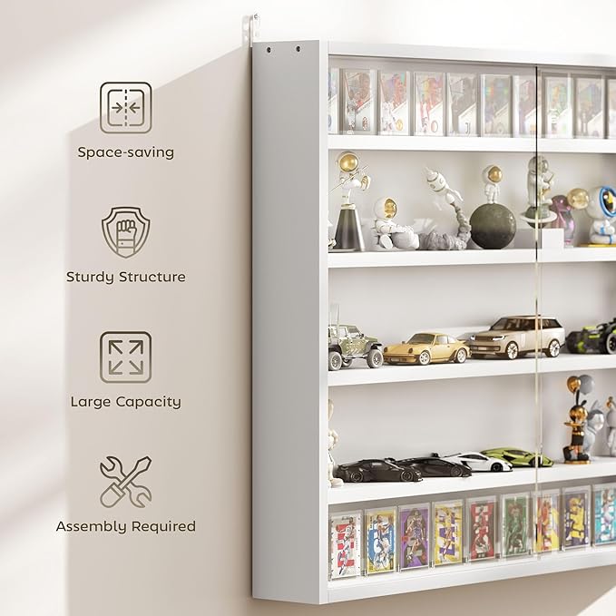 HOMCOM 5-Tier Display Cabinet, Glass Door Cabinet