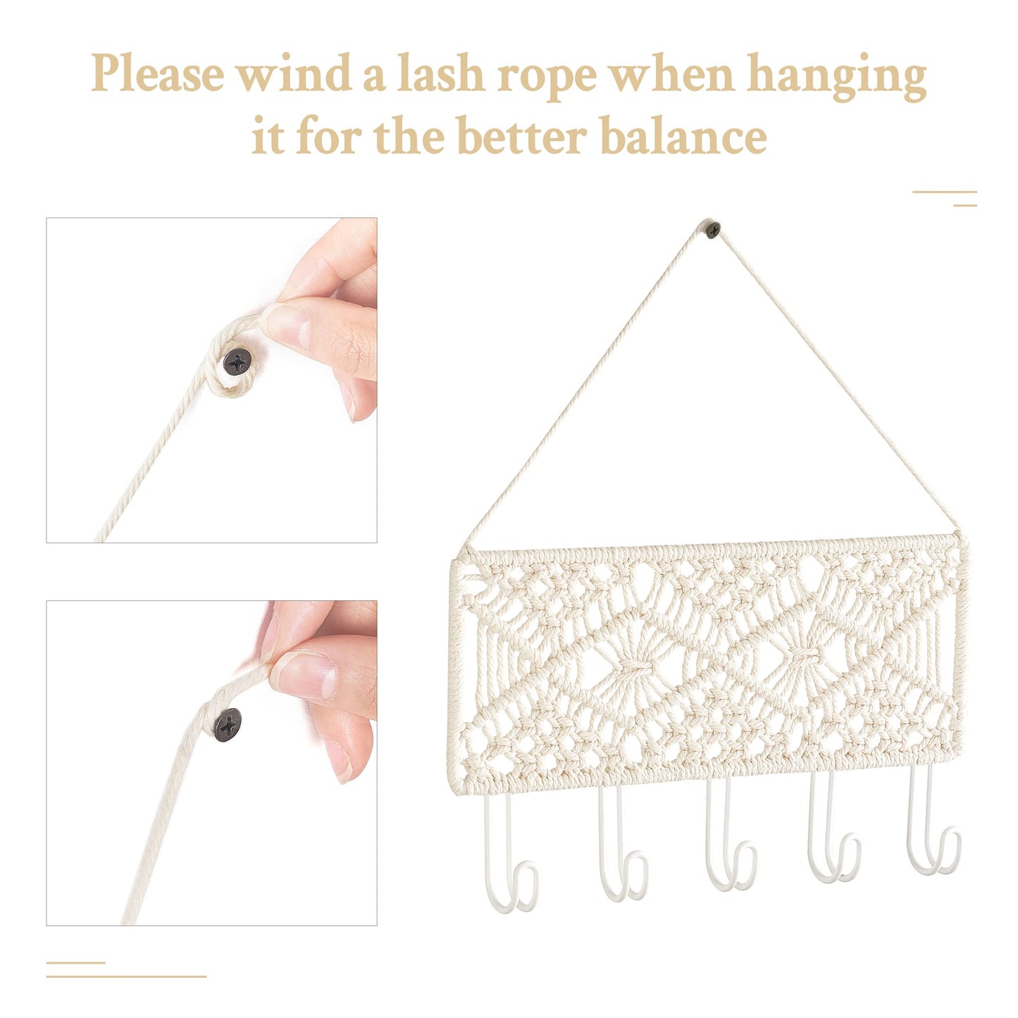 Mkono 3 Pack Macrame Baskets and Key Holder for Wall