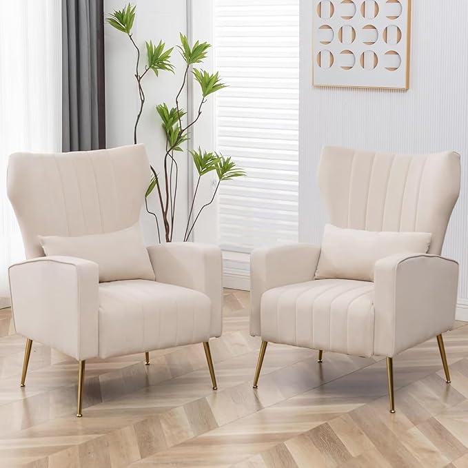 Velvet Accent Chair Set of 2, Wingback Armchair