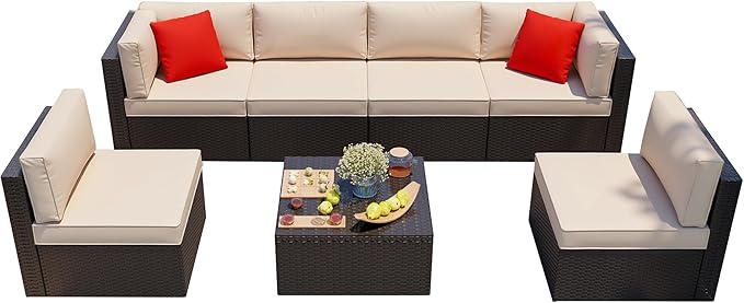 Shintenchi 7 Pieces Patio Furniture Sets Outdoor All-Weather Sectional Patio