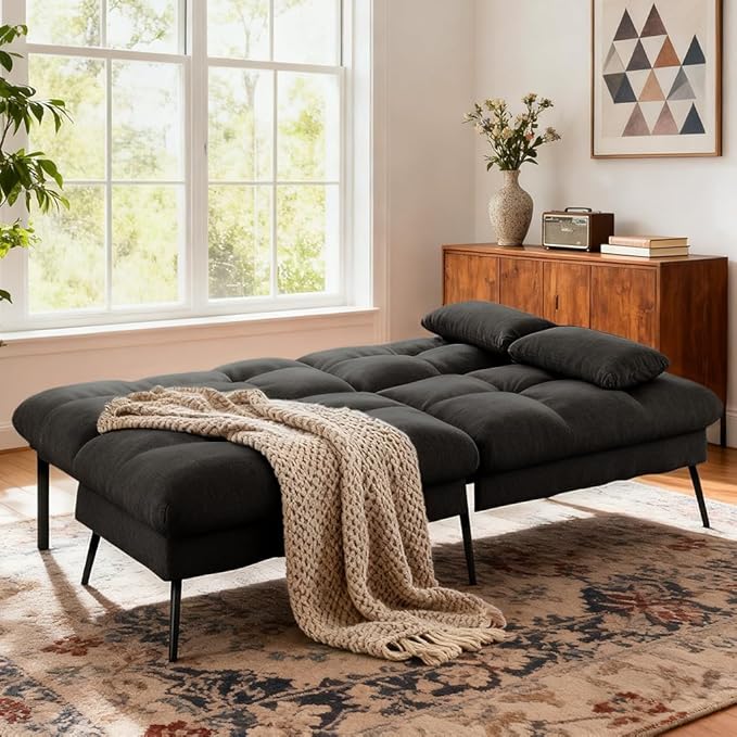 COMHOMA Convertible Futon Sofa Bed, 72″Fabric Futons Couch