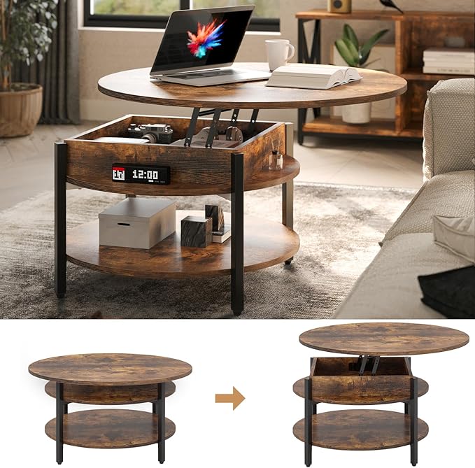 FABATO Round Lift Top Coffee Table