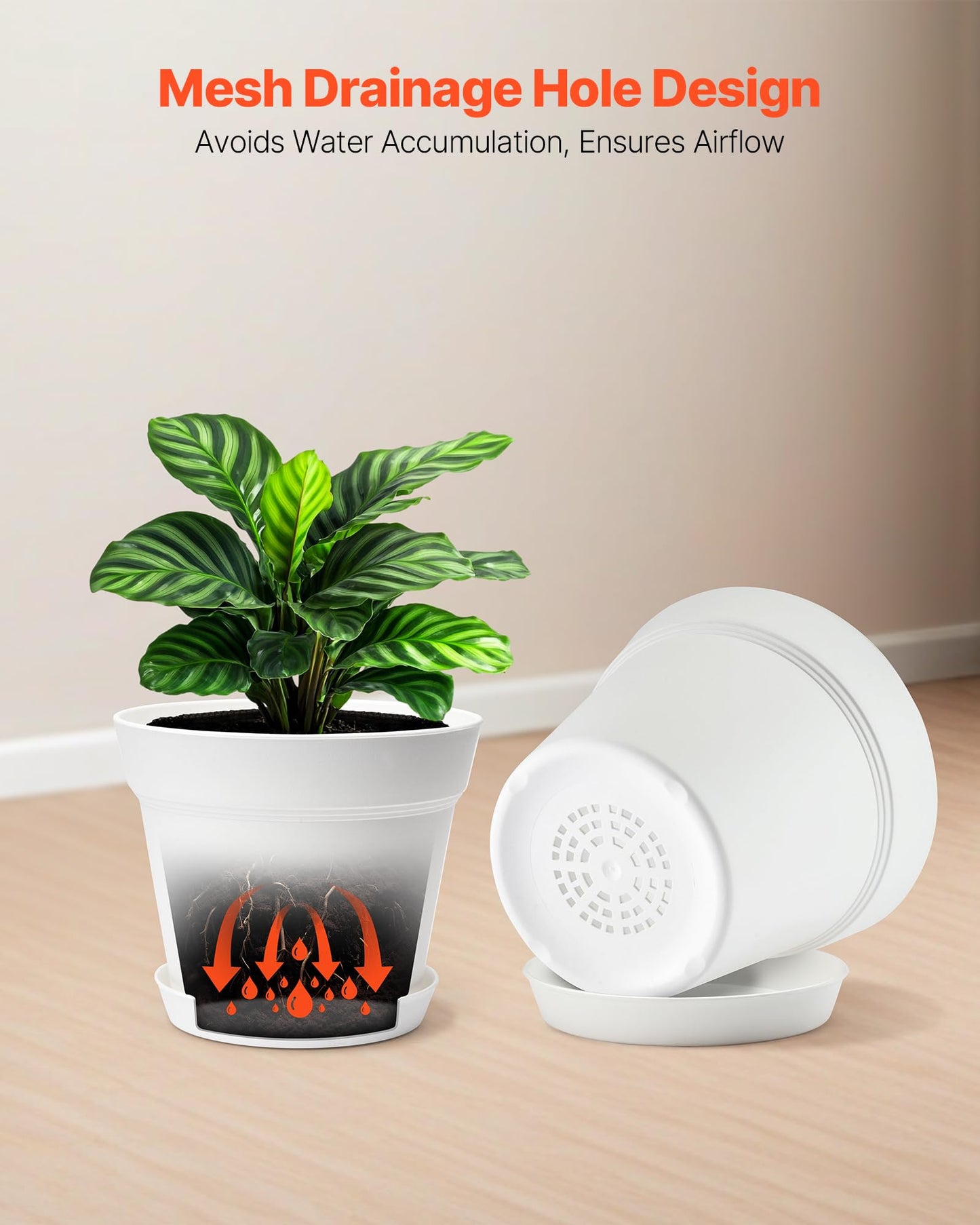 VEVOR Plastic Plant Pots, 16 Packs 6 in Durable Planters, Lightweight Nursery Pots with Drainage Holes & Detachable Saucers, Round Tapered Flower Pot for Indoor & Outdoor Plants, Home Garden Decor