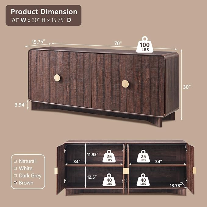 IFGET 70" Modern TV Stand for TVs Up to 80 inches, TV Console