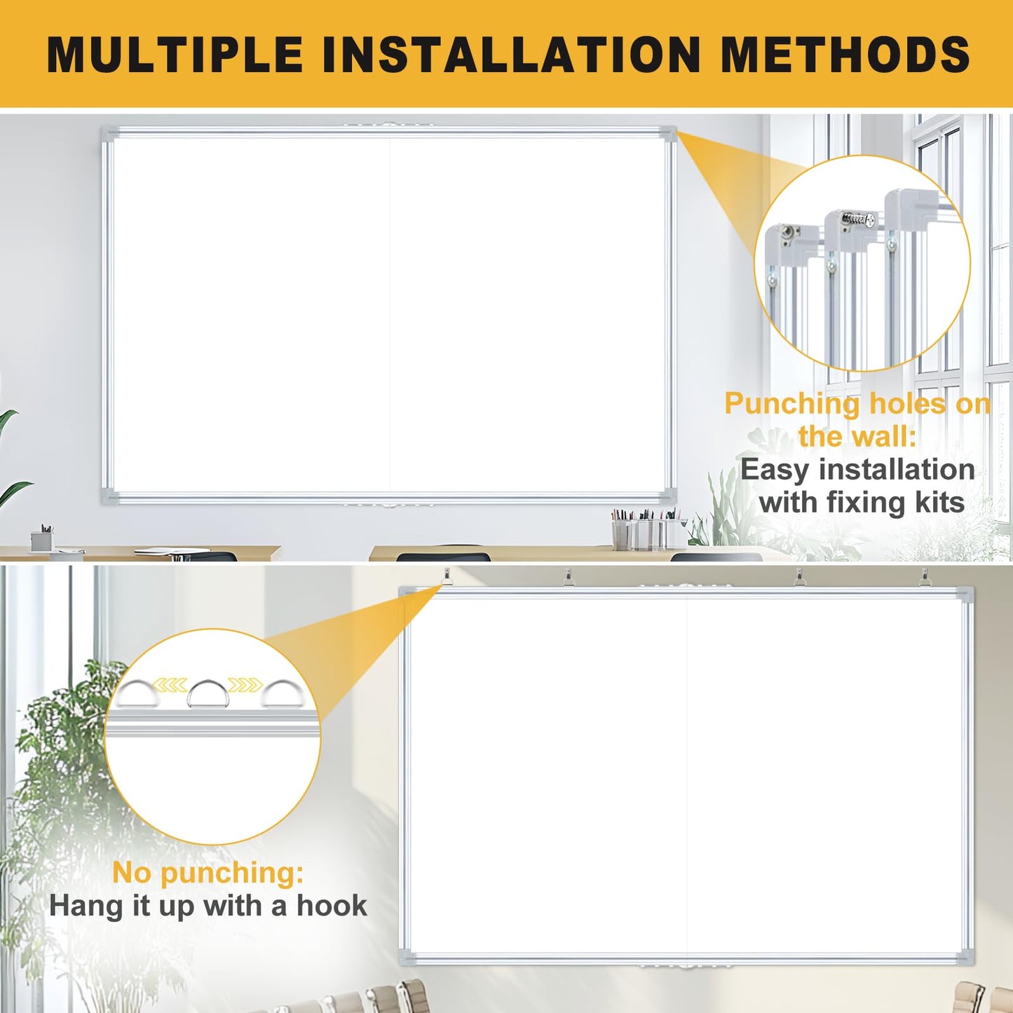 Offi-eqp Magnetic Dry Erase Board 60x40 Inches, Foldable Whiteboard with Silver Frame for Classroom, Office and Home - 5x3.5 Ft, Non-Glare Surface, Full Magnetic Accessory Kit Included