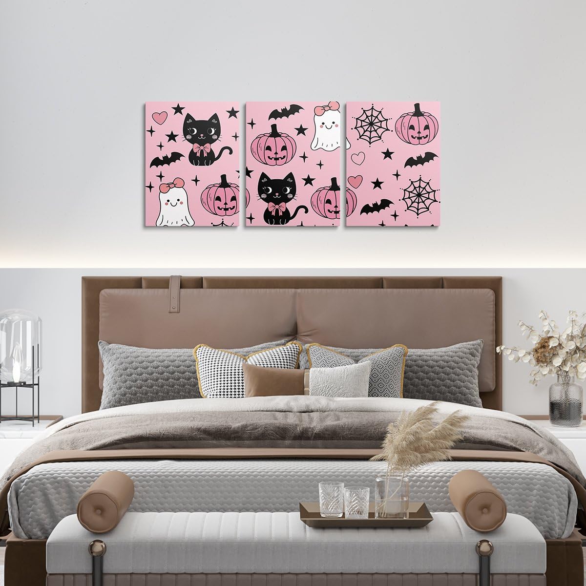 jejeloiu Halloween Decor Kids Canvas Wall Art for Living Room Bedroom Cartoon Ghost Picture Wall Decor for Bathroom Black Cat Boys Girls Artwork Posters Pumpkins Painting 12"x16"x 3Pcs