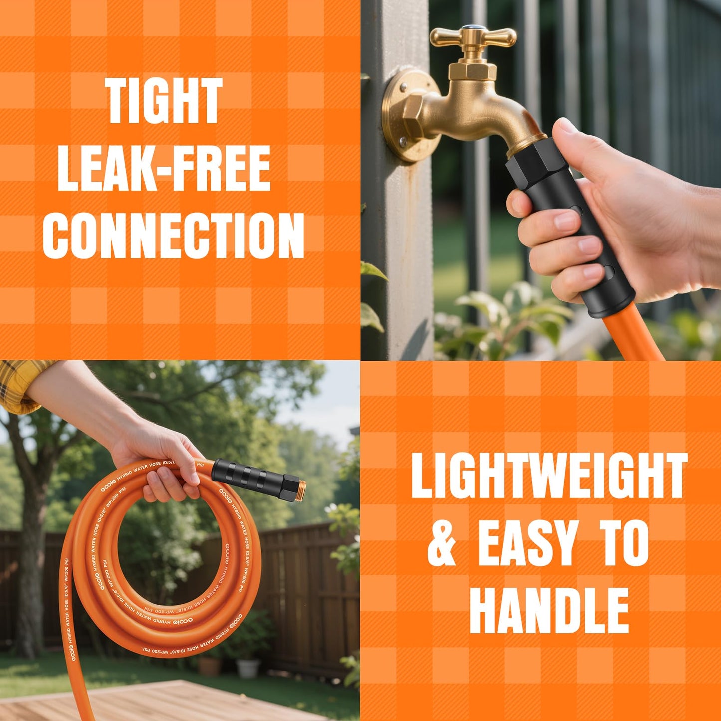 Garden Hose 25 ft x 5/8", NON-EXPANDING Flexible Water Hose, Kink Resistant Lightweight Hybrid Hose, Leakproof Yard Hose with Male to Female Fittings