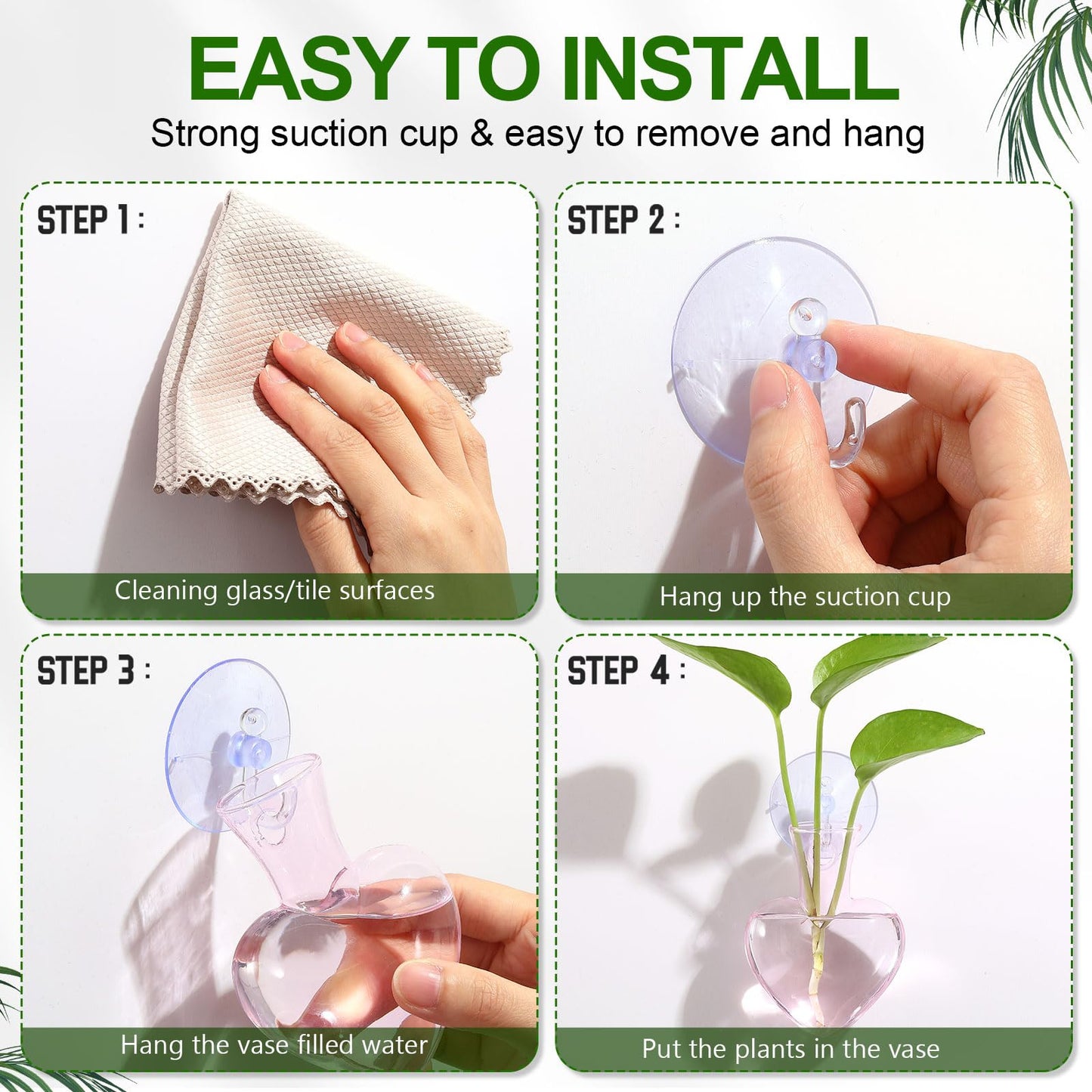 Zhehao 3 Pcs Propagation Vases Hanging Window Propagation Stations Glass Heart Shaped Plant Vase with Suction Cups Air Planter Terrarium for Hydroponics Home Decor Plant Lovers Gifts