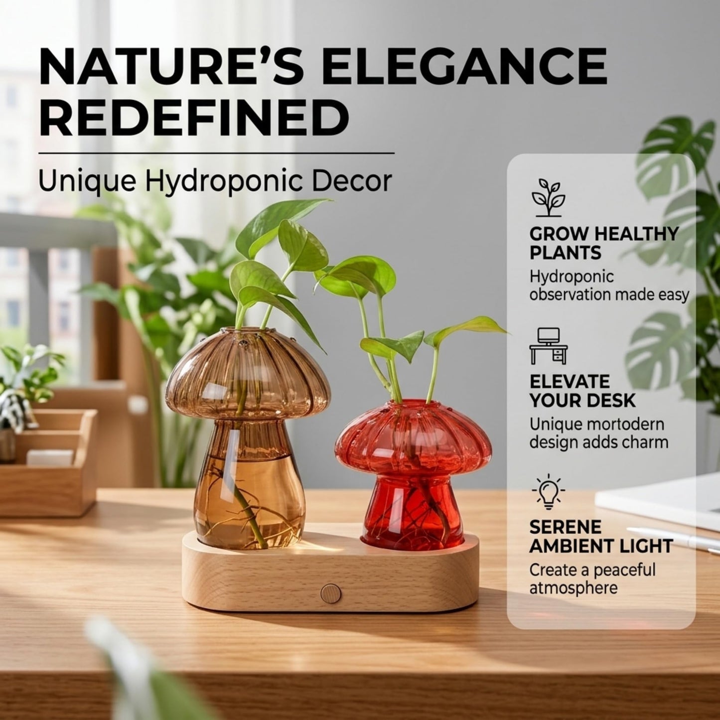 Propagation Vase with Light，Plant Propagation with Stepless Dimming Function for Home Office Night Decor,Led Hydroponic Plant Jars Valentines Day Gifts for Mom Women Plant Lovers