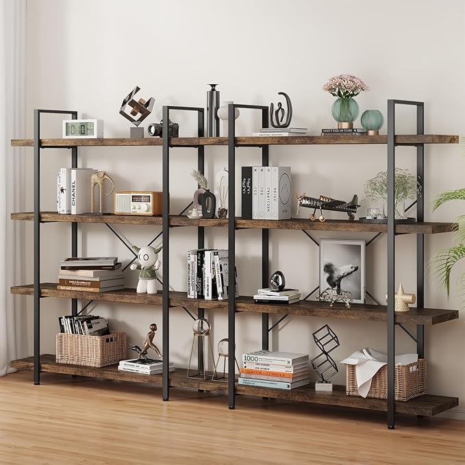 OtterOasis Bookshelf Set, Heavy Duty 4-Tier Industrial Bookcase, 120lbs Shelf