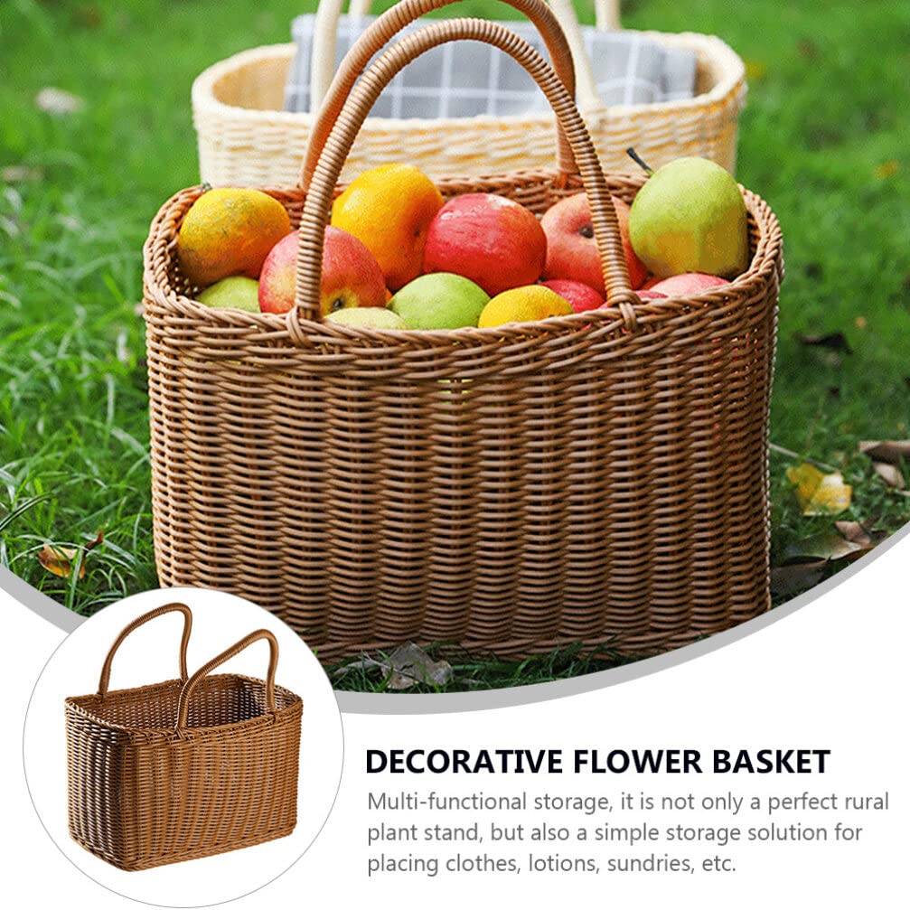 Alipis African Market Basket Oval Woven Straw Basket with Handle Ghana Plant Pot Grocery Bag Beach Tote Shopping Bag Flower Picnic for Toy Storage