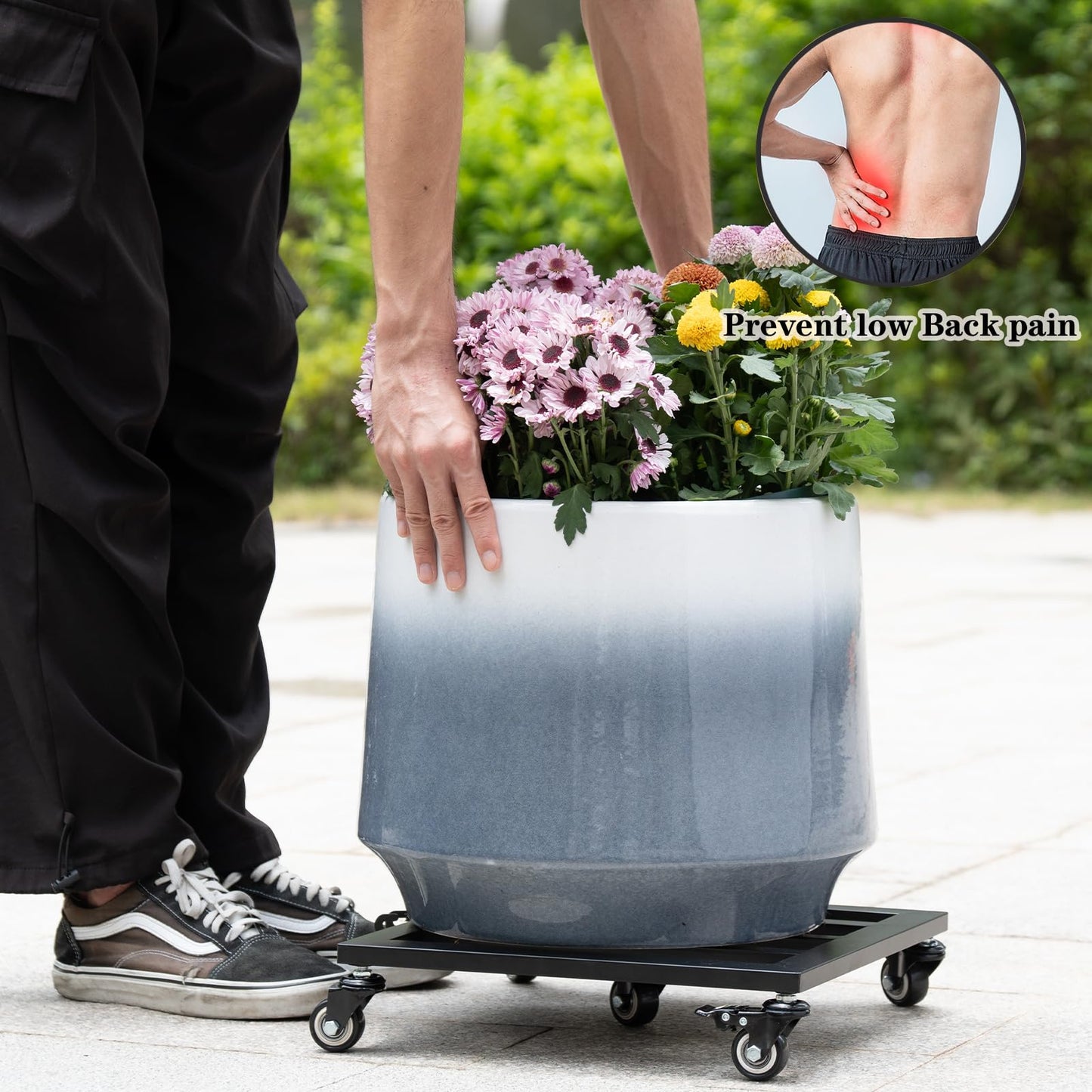 Goooxim 14 Inch Plant Dolly with Wheels - Heavy Duty Steel Caddy for Indoor & Outdoor Pots, 360° Rotating Rollers, Detachable Handle, High Capacity for Easy Mobility & Stability