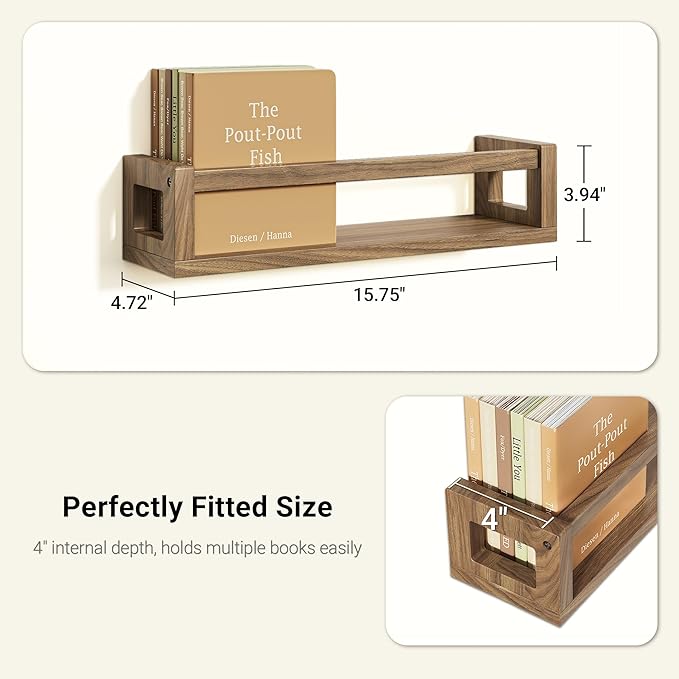 TidyCorner Upgraded Thick Floating Shelves, Solid Wood Bookshelf