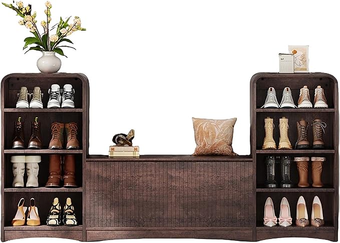 Shoe Cabinet with Bench, U-Shaped Shoe Storage Bench, Tall Shoes Cabinet with