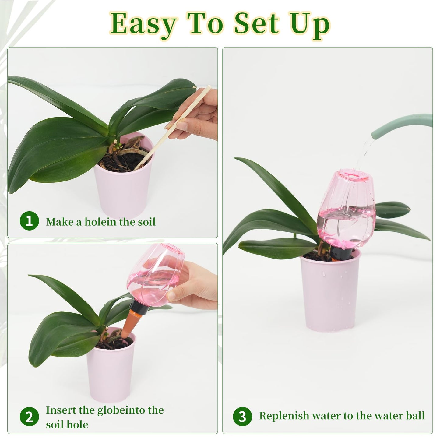 GEWOSI 6pcs Plant Self Watering Globes, Plastic Water Bulbs Top Fill, 12.3 oz Plant Watering Devices System Slow Release Terracotta, Water Spikes Stakes for Indoor (Pink-6pack)
