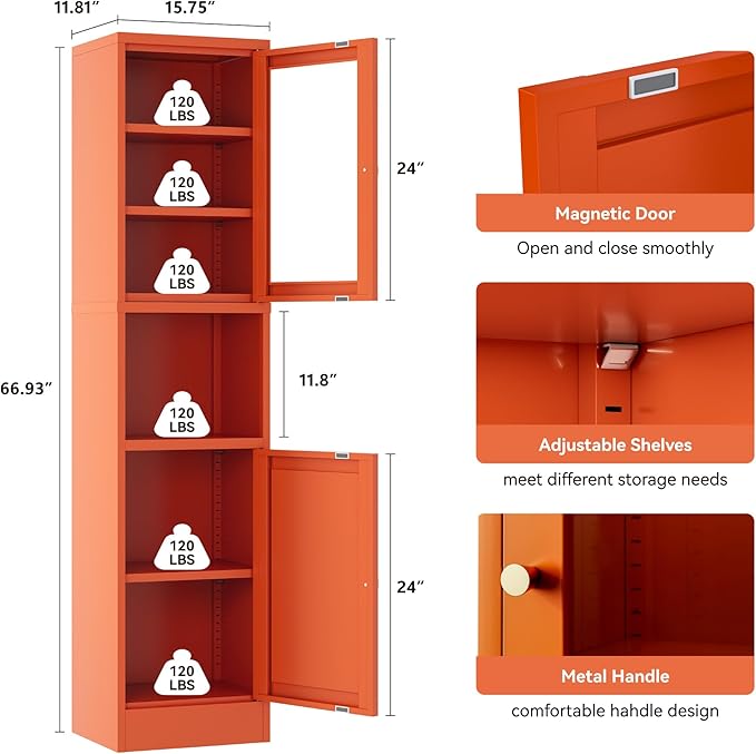 YAUWOH 2-Door Metal Storage Cabinet, Tall Slim Pantry Organizer