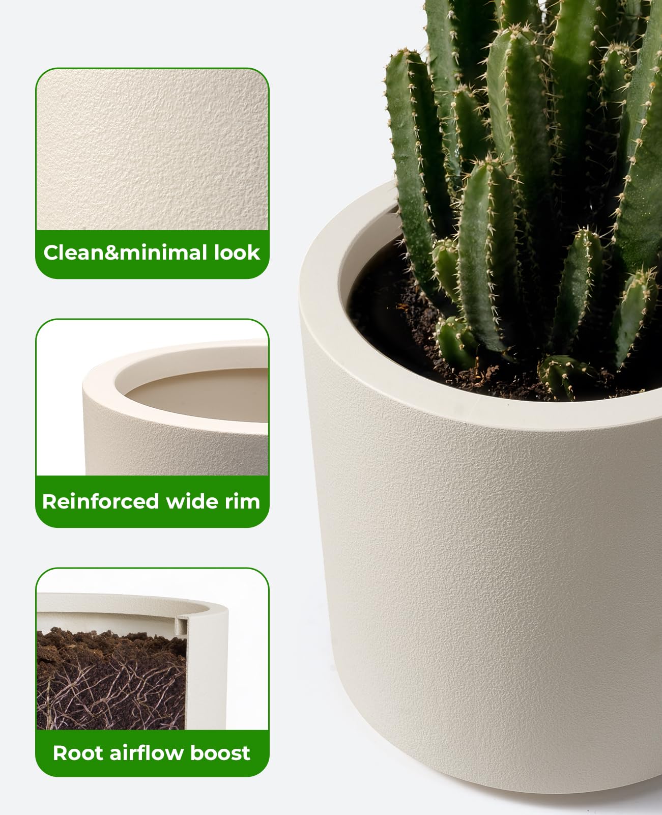 homenote Flower Pots 13.2 Inch,Large Plant Pots Indoor with Drainage,Plastic Pots for Plants,Garden Pots for Outdoor,Large Planters for Indoor Plants,Big Plastic Planter,Off-White