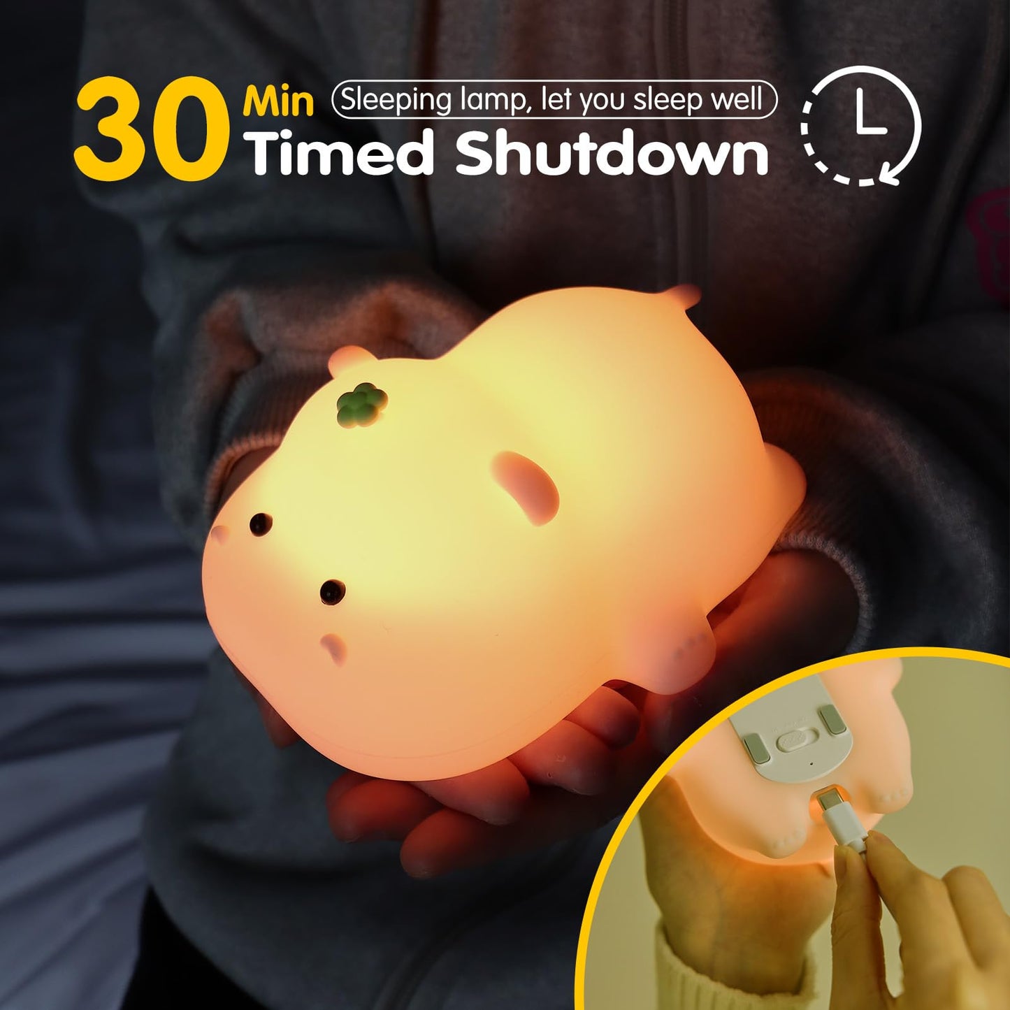 VTIGER Pink Hippo Night Light, LED Squishy Cute Lamp, Night Light for Kids, Silicone Hippo Light, Dimmable Girls Baby Bedroom Nightlight, Rechargeable Touch Lamp for Breastfeeding Nursery Decor