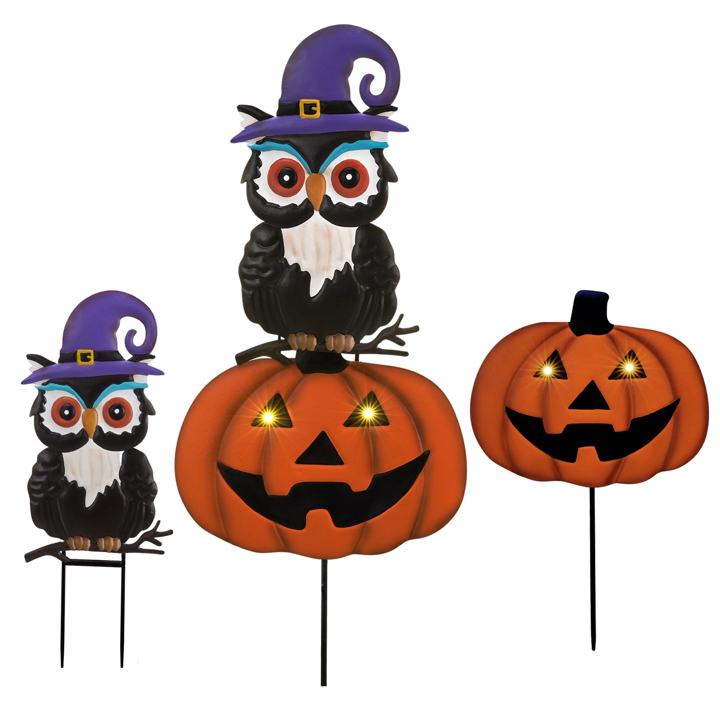 TERESA'S COLLECTIONS Metal Halloween Yard Stakes Decorations for Outdoor, Solar Jack-o-Lantern Pumpkins Garden Stakes for Halloween Party Decor, Purple Yard Sign for Lawn Patio, 26"