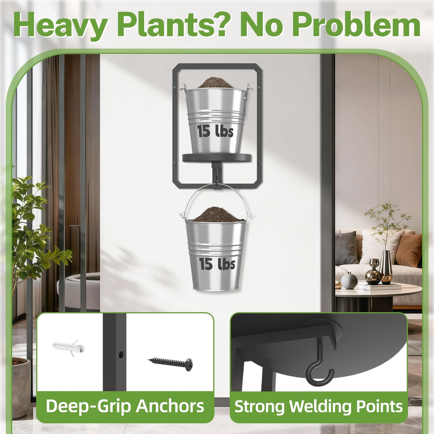 iDavosic.ly Wall Plant Picture Frame Holder Set of 3 with 3 Grow Light for Indoor, Metal Stand with Hanging Hooks, Space Saving Floating Flower Display Decor (Pots/Chains/Plants Not Included)