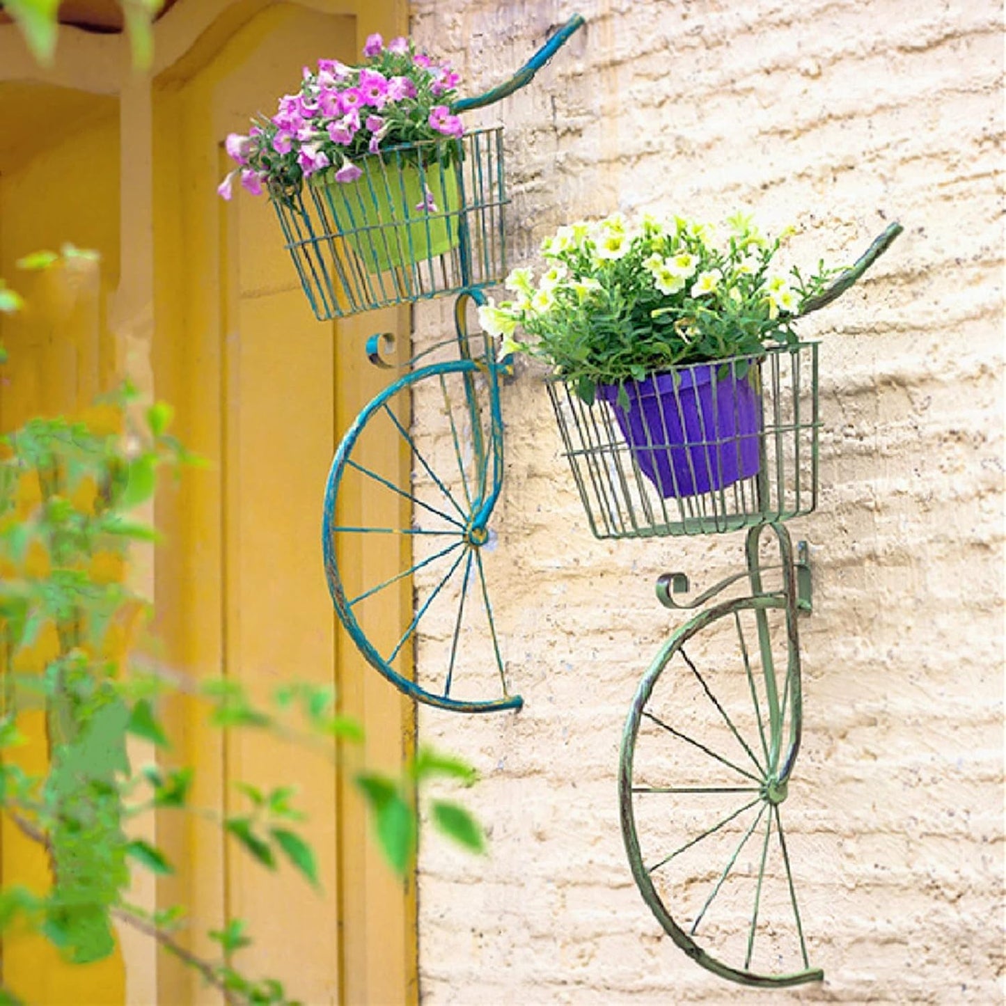 Asiwnshw Metal Bicycle Planter, Bike Flower Plant Stand, Flower Display Stand Cart Hand Painted Metal Bicycle Plant Stand Standing Planter Flower Holder Indoor Outdoor Decor(Blue)