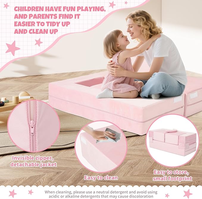 5 Pcs Modular Kids Play Couch, Toddler Couches That Fold Out, Plush Foam Chair