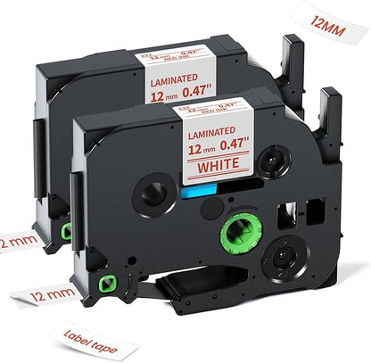 Replacement for Brother TZe-232 TZe232 Red on White TZe TZ Tape 12mm 0.47 Laminated P Touch Label Maker Tape, Compatible with Brother PT-D210 PT-D220 PT-H110 PT-D400 PT-D410 PT-D600 PT-1280, 2-Pack