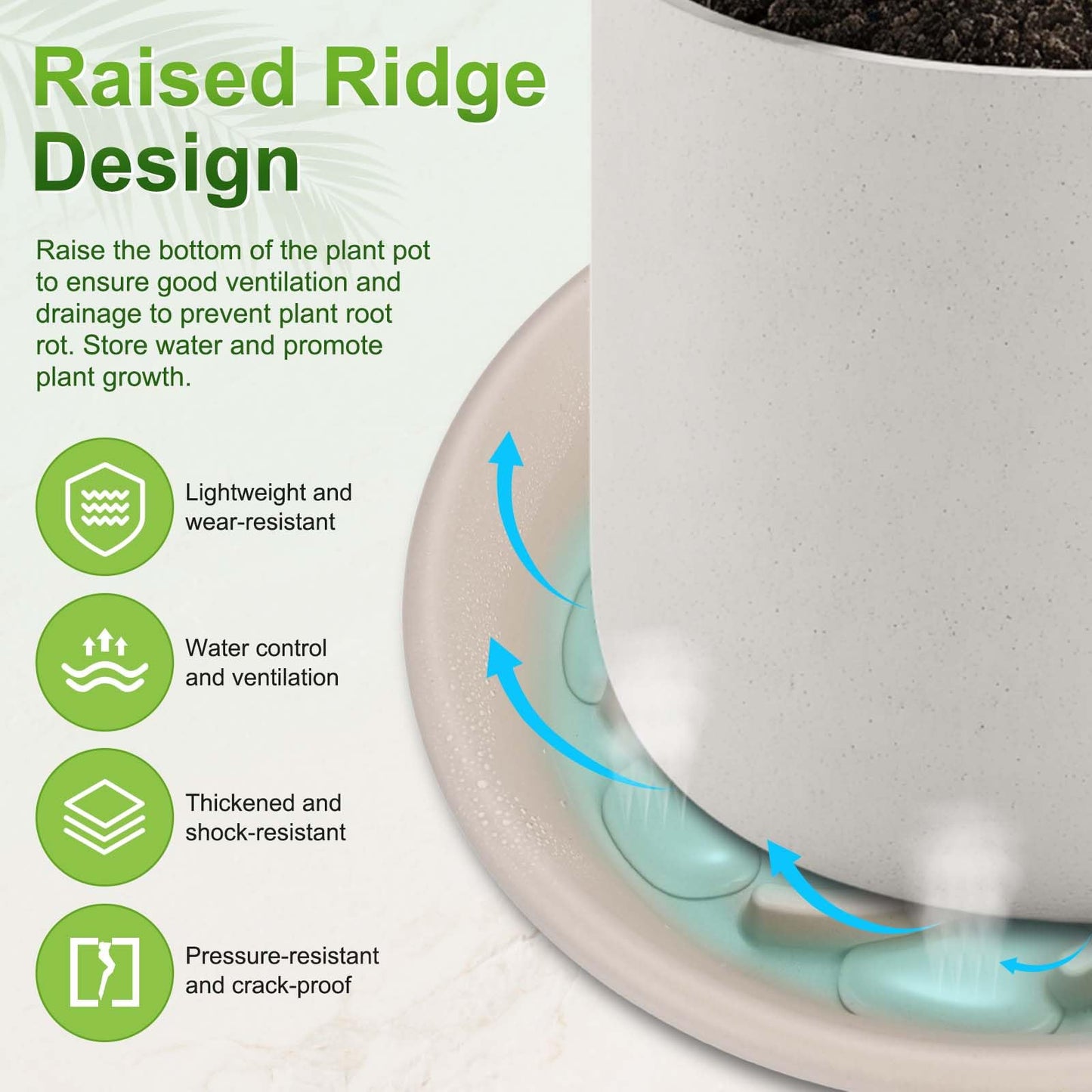 M METERXITY 2-Pack Plant Saucers, 9.4 Inch ID Anti-Rot Root Resin Flower Pot Plant Saucers for Indoor/Outdoor, Flowerpot Drip Tray [11.8 Inch OD, Gray White]