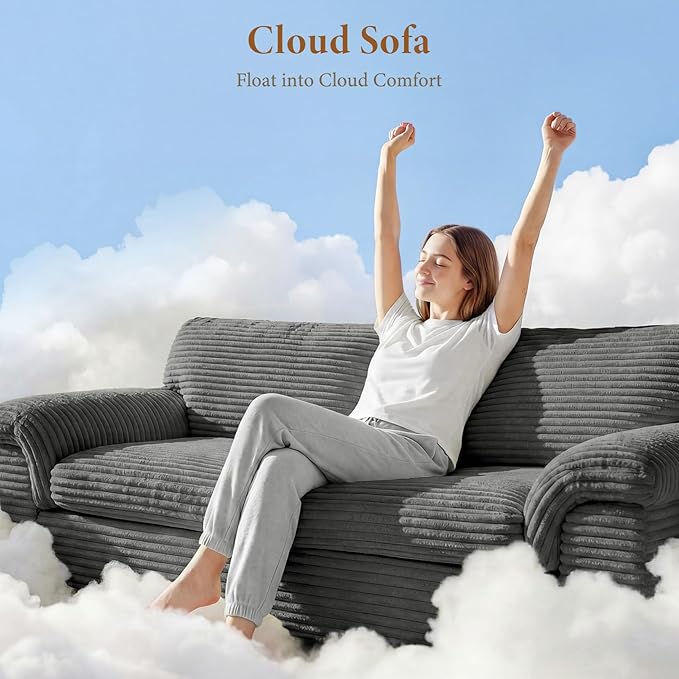 Vesgantti 118" Modular Sectional Couch, Comfy Corduroy Upholstered Cloud Couches