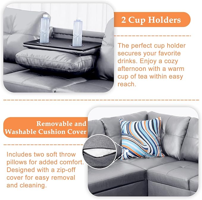 Wakefit Sectional Sofa Couch, Modern 4-Seaters Living Room Furniture Sets