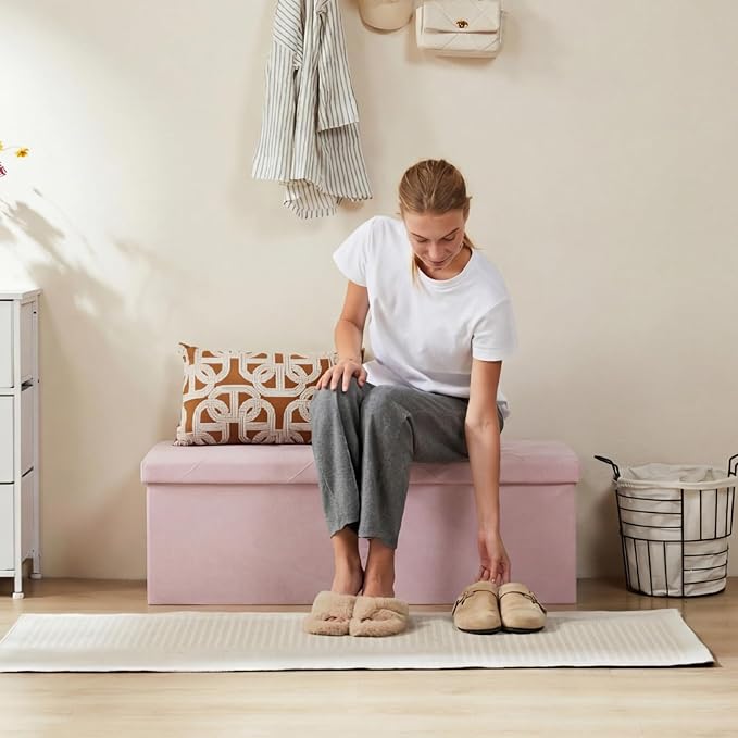 DUMOS 43in Foldable Storage Ottoman Bench, Storage Chest, Large End of Bed Foot