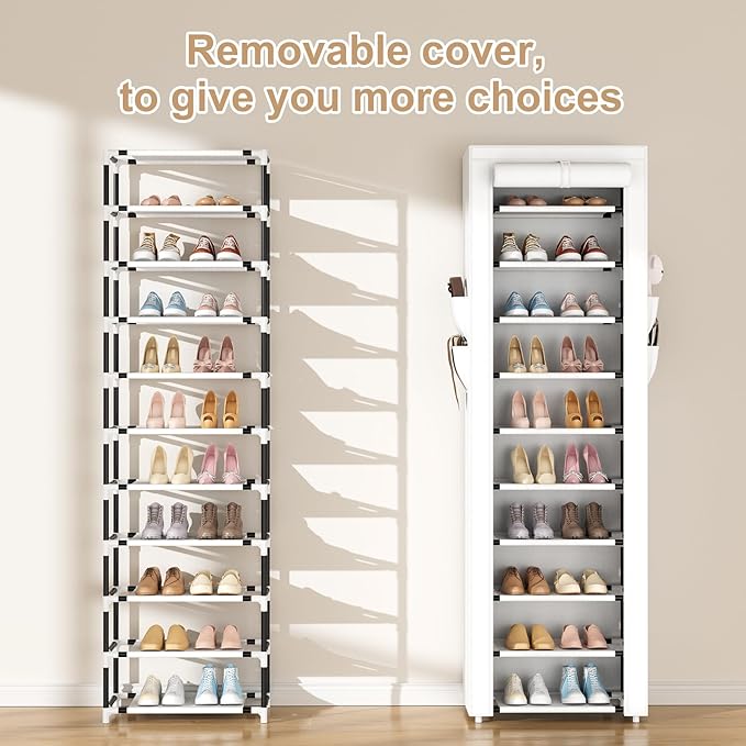 ROJASOP Shoe Rack with Covers 10 Tier Large Shoe Organizer Tall Shoe Closet