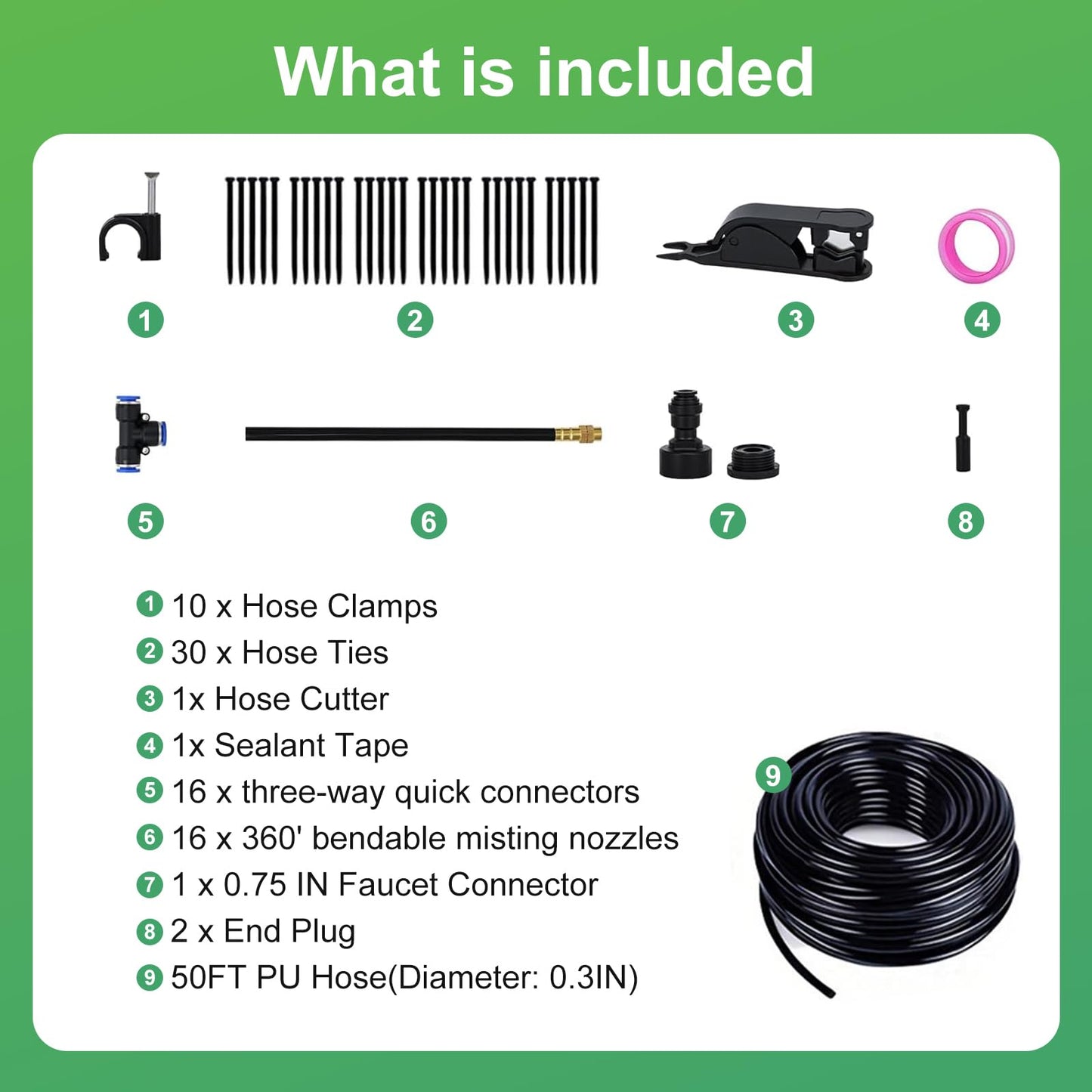 360° Adjustable Drip Irrigation System-50FT Garden Watering System with 16 Brass Nozzles,Irrigation System for Garden/Yard/Lawn,Greenhouse Accessories, 5/16" Tubing Garden Irrigation System