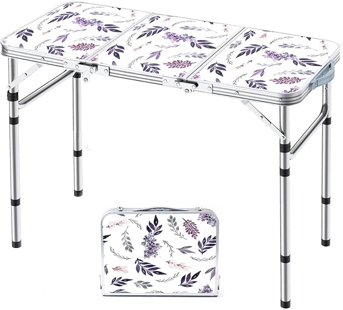 Yriuat Folding Camping Table 3ft Portable Picnic Table Adjustable Height Small