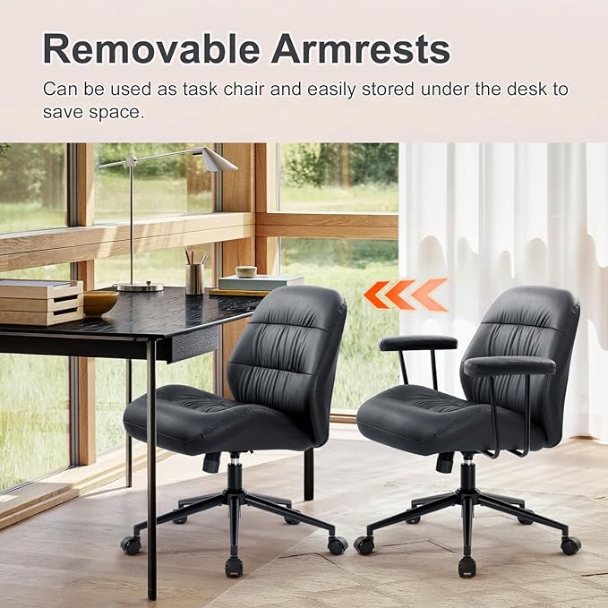 IWMH Leather Office Chair with Removable Armrests，Mid-Back Ergonomic Desk Chair