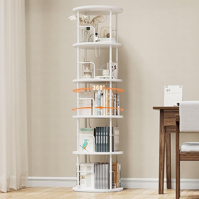 ALLSTAND 5 Tier Rotating Bookshelf, 360 ° Display Stackable Spinning Bookshelf