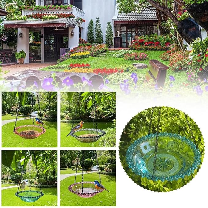 Hanging Bird Bath Bird-Feeder,Outdoor Birdbath Bowl,Garden Bird Bat Bird Feeder Plate Hanging Tray for Garden Patio Backyard Decor Gift for Bird Lovers (Purple)