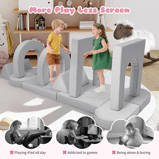 12 Pcs Modular Kids Play Couch, Toddler Couches That Fold Out, Plush Foam Chair
