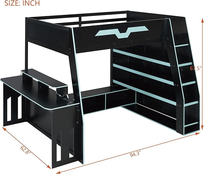 Full Size Wood Esports Loft Bed