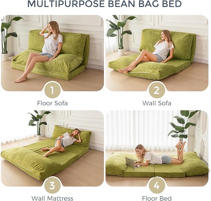 MAXYOYO Folding Sofa Bed, Extra Thick and Long Floor Sofa Convertible Sleeper
