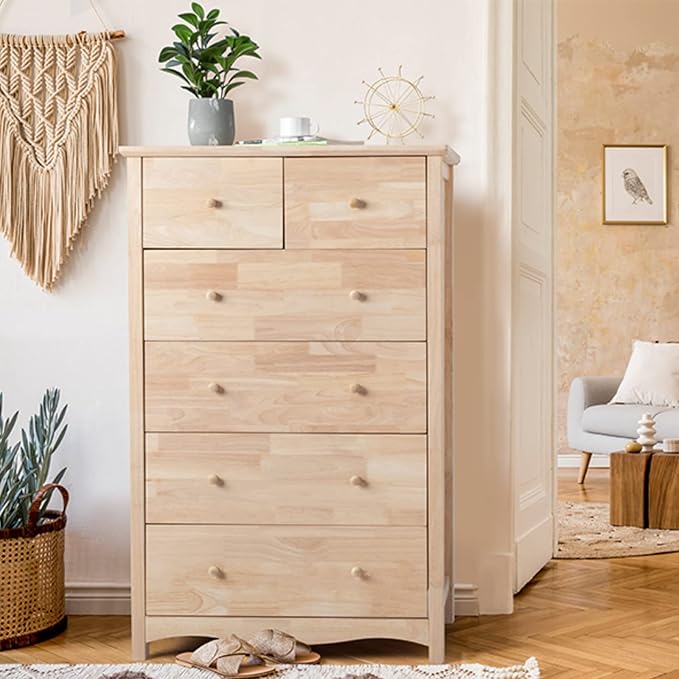 VINGLI Unfinished 6 Drawer Dresser, Natural Solid Wood Dresser Color DIY
