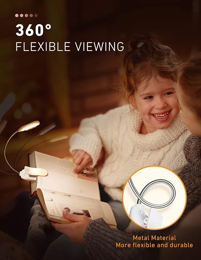 Monotremp Book Lights for Reading at Night in Bed, 80 Hours Runtime Rechargeable Reading Lights for Books in Bed, 3 Brightness Levels × 3 Color Temperatures, 1.3 oz Lightweight