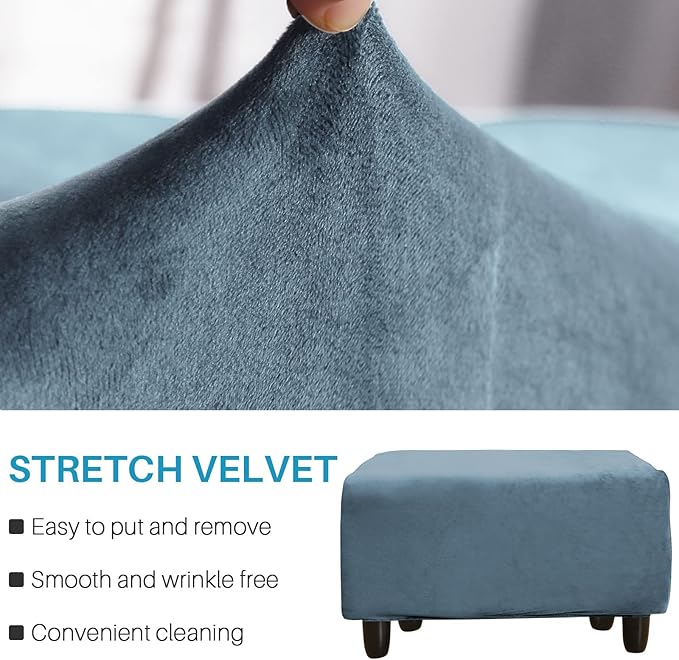 Ottoman Cover, Stretch Rectangle Velvet Ottoman Slipcovers of Foot Stool