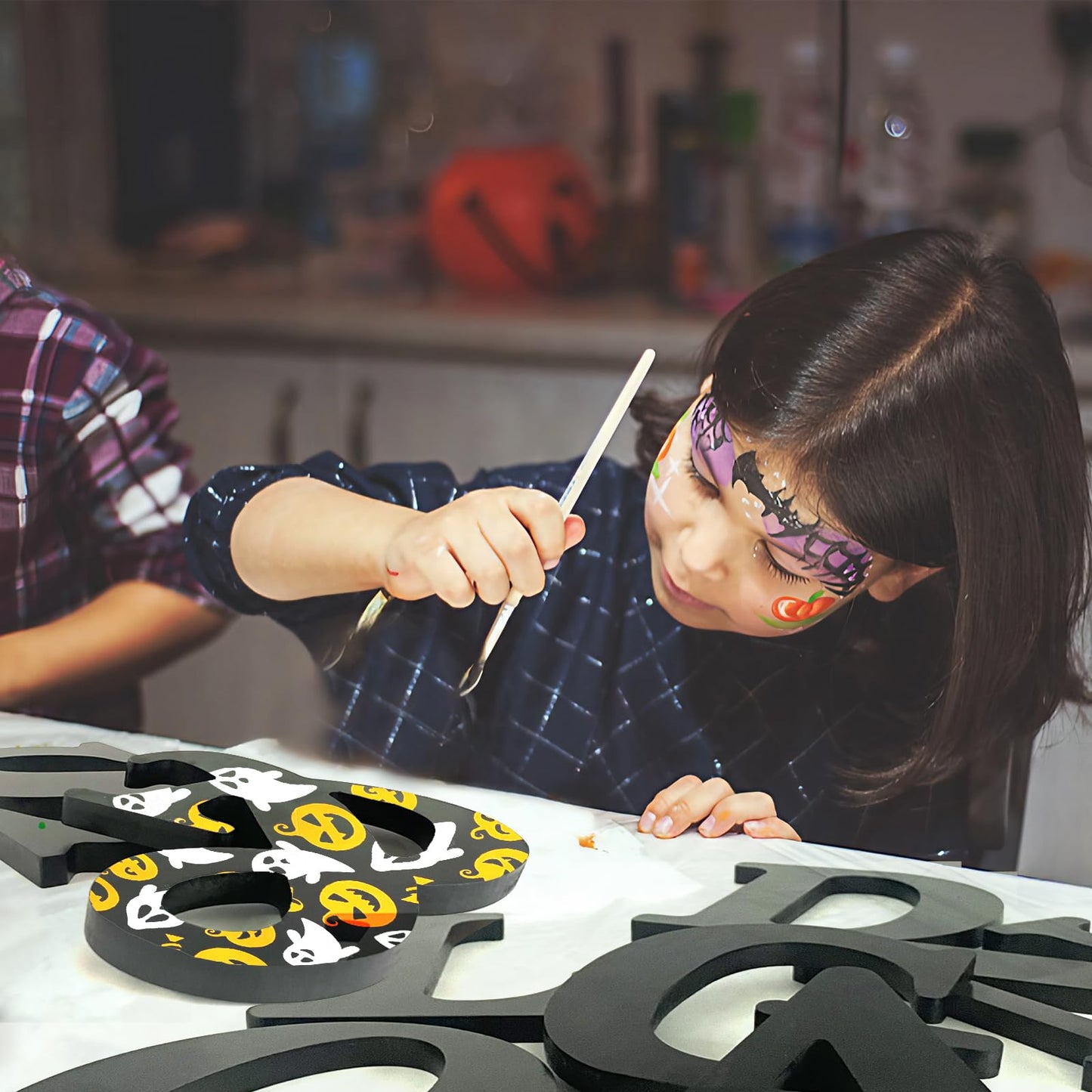 AOCEAN 10 Inch Black Wood Letters for Halloween Decorative Standing Slices Sign Board Decoration - Unfinished Craft Home Party Projects (B)