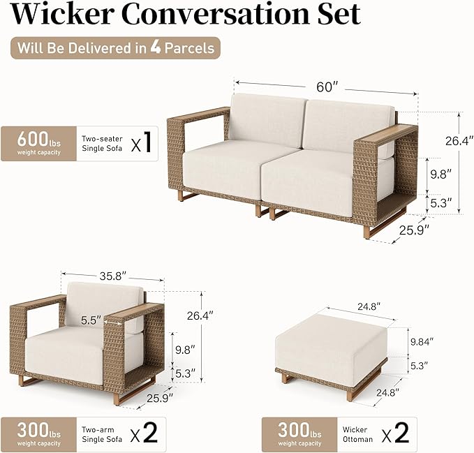 SUNSHINE VALLEY Patio Furniture Set, Outdoor Sectional Wicker Sofa