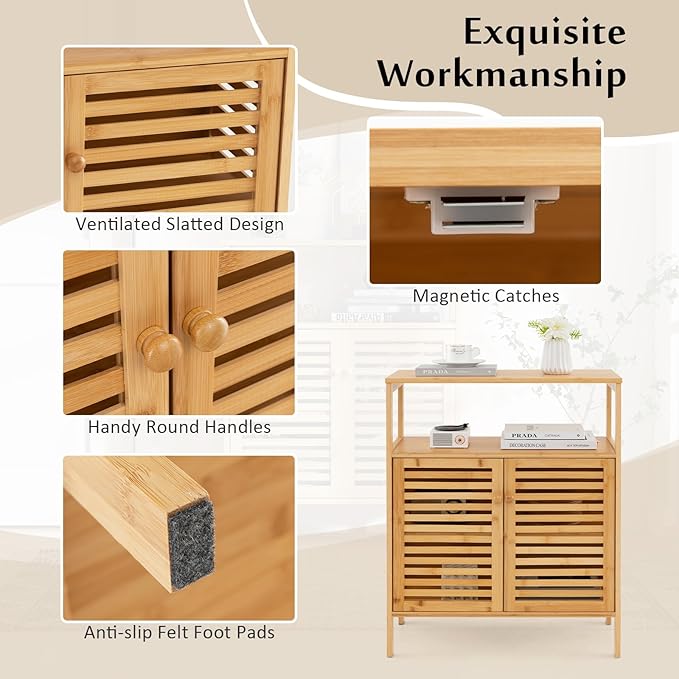 Giantex Storage Cabinet, Bamboo Bathroom Floor Cabinet