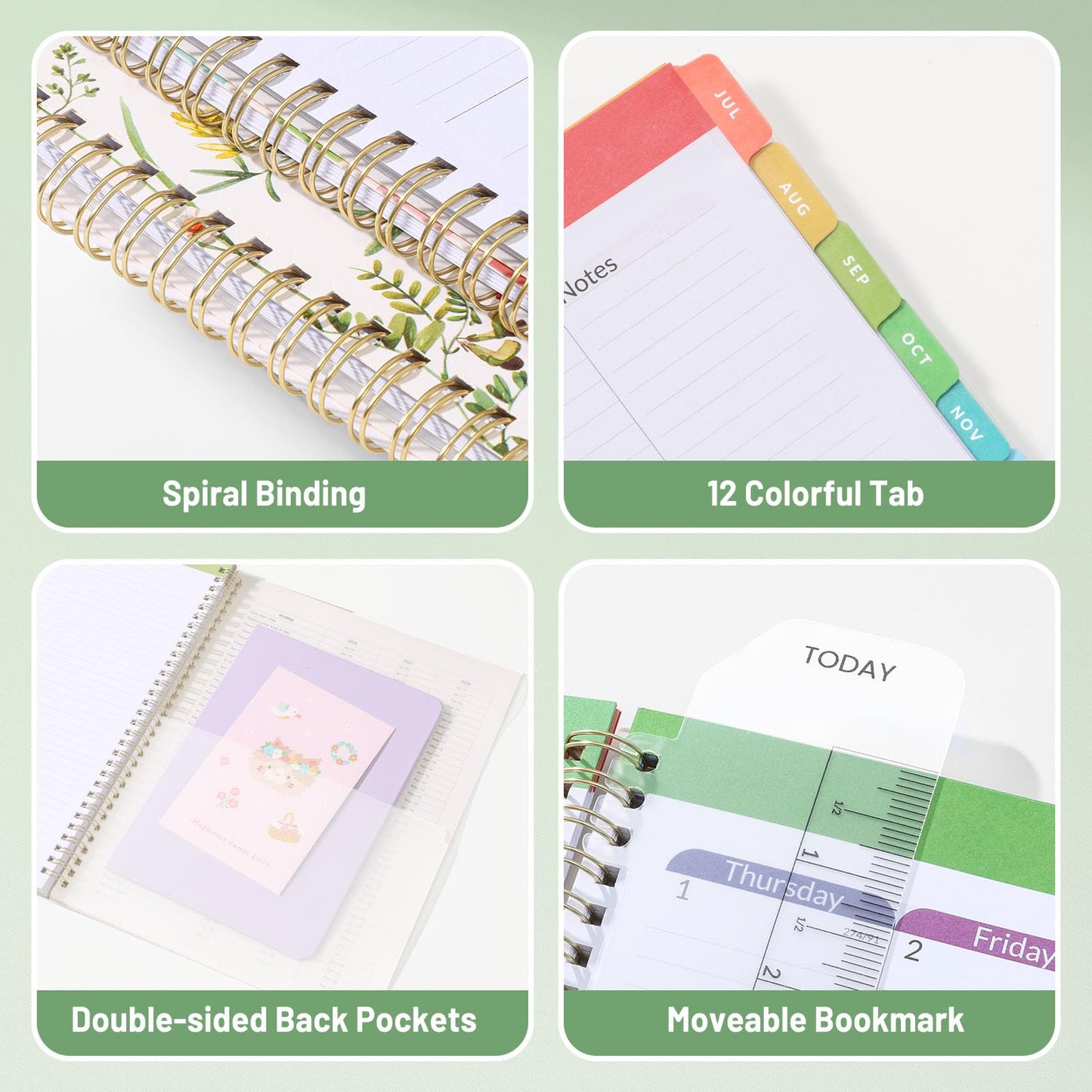 SUNEE Teacher Planner 2026-2027 Academic Year, 7 Periods Lesson Plan Book Jul 2026 - Jun 2027, 8.5"x11"Daily Weekly Monthly Organizers Horizontal Layout with Calendars, Bookmark, Tabs, Wildflowers