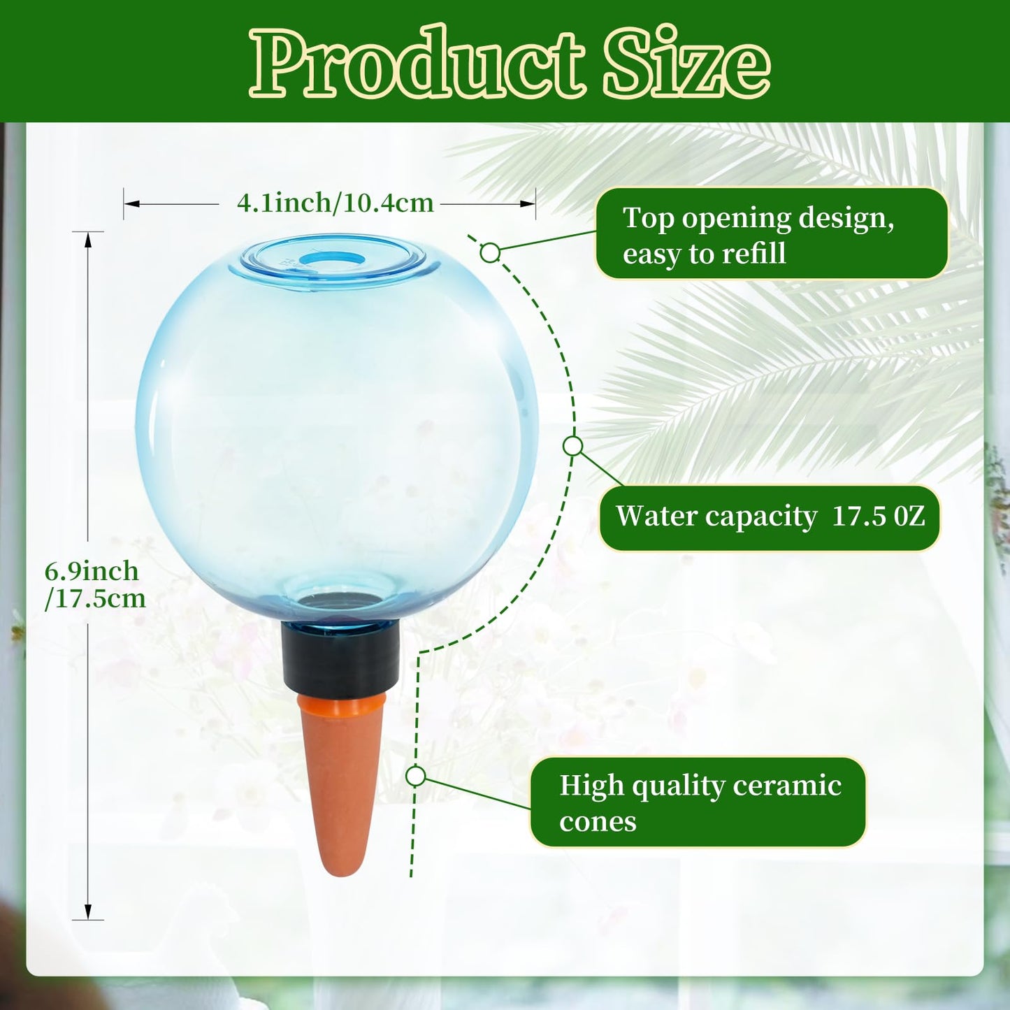 GEWOSI 6pcs Large Plant Self Watering Globes, 17.5 oz Plastic Water Bulbs Top Fill, Plant Watering Devices System Slow Release Terracotta, Water Spikes Stakes for Indoor(6pack)