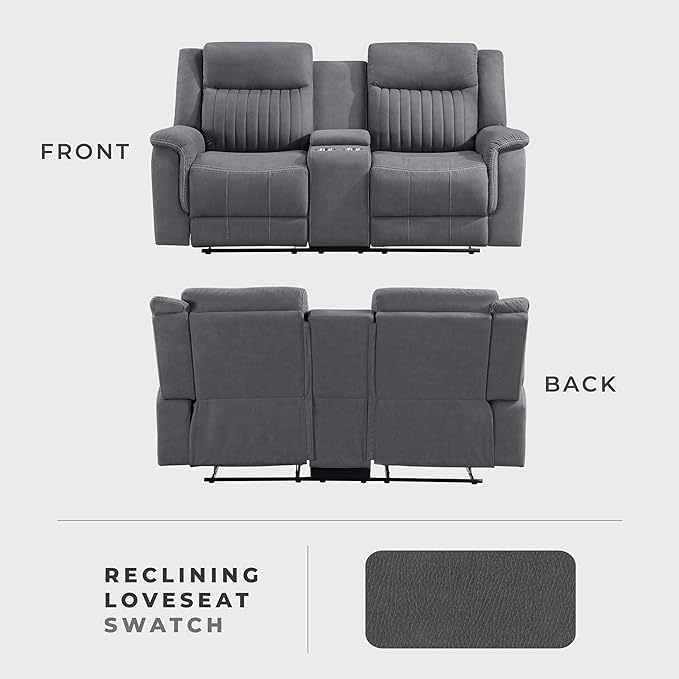 Lexicon Manual Double Reclining Loveseat, Polished Microfiber Manual Wall
